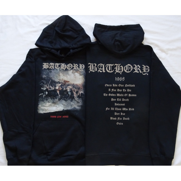 Bathory Blood Fire Death Official Black Hooded Sweatshirt Sweater Front & Back Print Edition Quorthon Seth Legend of Black Metal