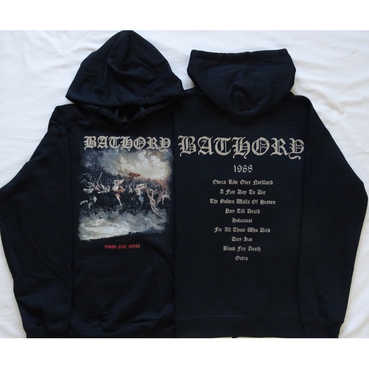 Bathory Blood Fire Death Official Black Hooded Sweatshirt Sweater Front & Back Print Edition Quorthon Seth Legend of Black Metal