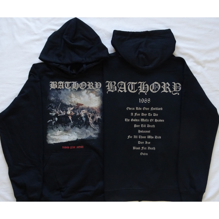 Bathory Blood Fire Death Official Black Hooded Sweatshirt Sweater Front & Back Print Edition Quorthon Seth Legend of Black Metal