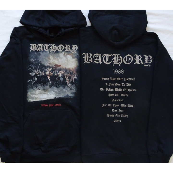 Bathory Blood Fire Death Official Black Hooded Sweatshirt Sweater Front & Back Print Edition Quorthon Seth Legend of Black Metal