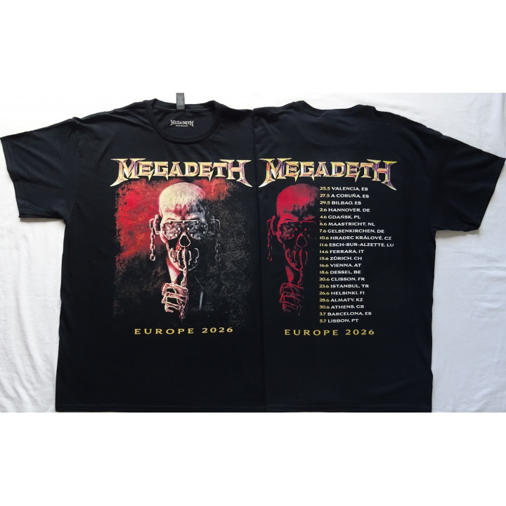 Megadeth Europe Tour 2026 Free Shipping Official T-Shirt Tour Dates Kostenloser Versand