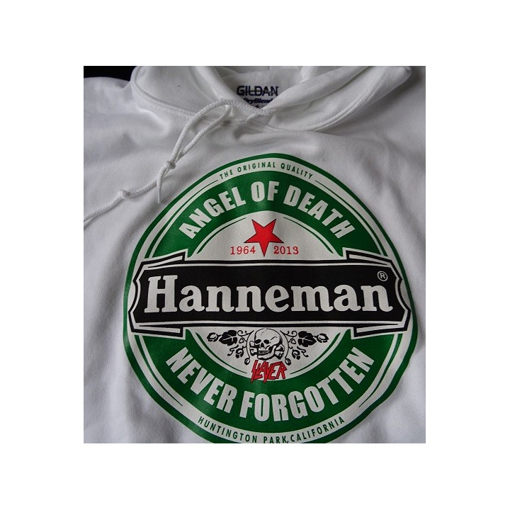 Slayer Angel of Death Jeff Hanneman 1964 - 2013 Never Forgotten Huntington Park California White Hoodie Gildan Men DryBlend™