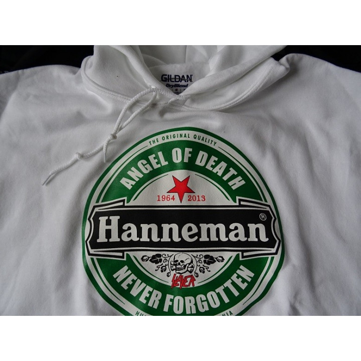 Slayer Angel of Death Jeff Hanneman 1964 - 2013 Never Forgotten Huntington Park California White Hoodie Gildan Men DryBlend™
