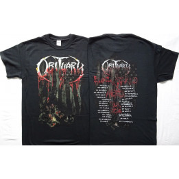 Obituary Inked In Blood America Tour Dates 2016 Blood Soaked American Flag with Tour Dates Official T-Shirt