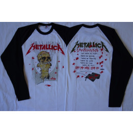 Metallica One Landmine …And Justice for All Official Longsleeve T-Shirt White / Black Sleeve Classic Thrash Metal