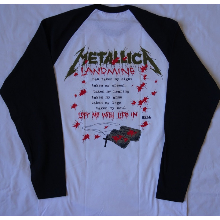 Metallica One Landmine …And Justice for All Official Longsleeve T-Shirt White / Black Sleeve Classic Thrash Metal