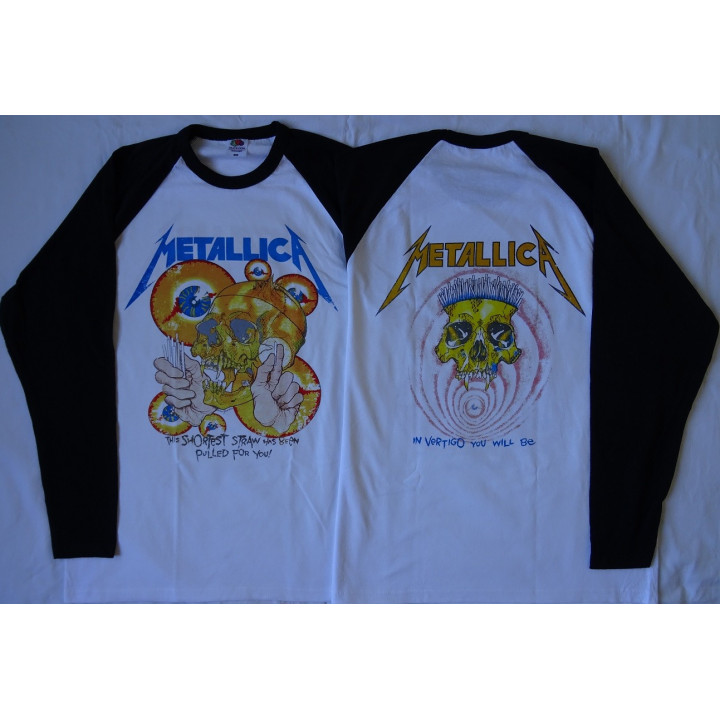 Metallica Shortest Straw …And Justice for All Official Longsleeve T-Shirt White / Black Sleeve Classic Thrash Metal