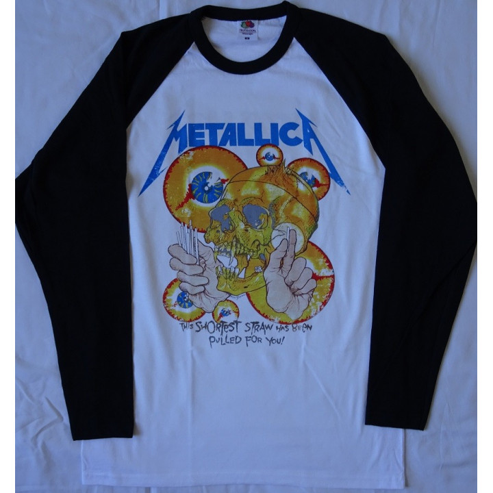 Metallica Shortest Straw …And Justice for All Official Longsleeve T-Shirt White / Black Sleeve Classic Thrash Metal