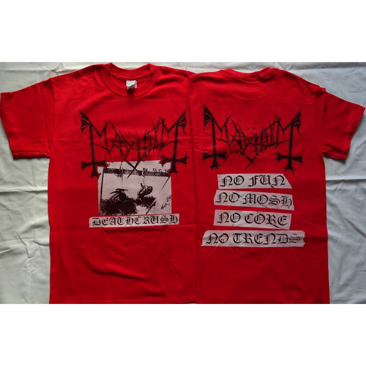 Mayhem Deathcrush No Fun ! No Mosh ! No Core ! No Trends ! T-Shirt Men's Red Official Ltd Official Merchandise