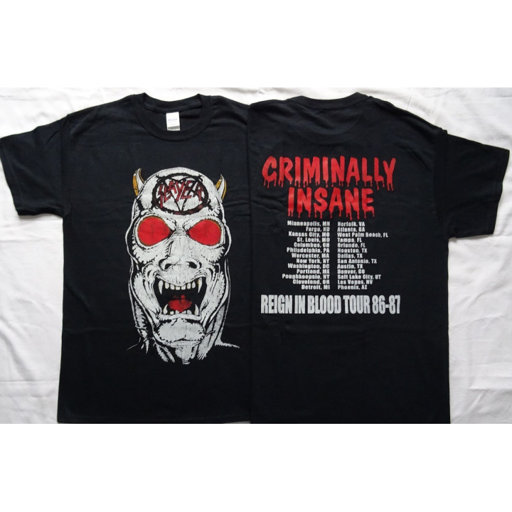Slayer Criminally Insane Reign in Blood Tour 86-87 Thrash Metal New & All Size Official Offiziellen T-Shirt