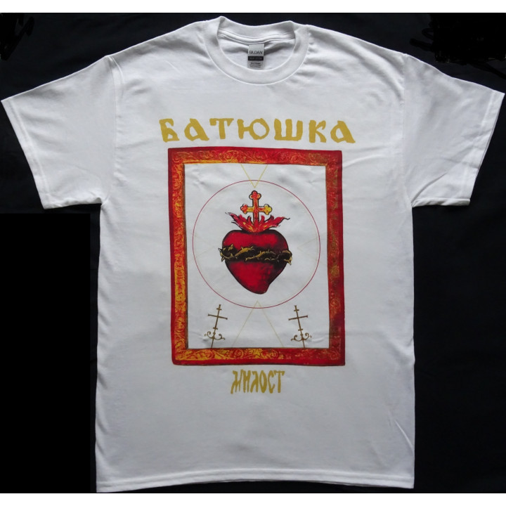 Batushka Litourgiya Milost Heart Of Mary Official White T-Shirt Black Metal 