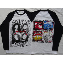 Metallica And Justice for All Longsleeve White / Black Sleeve Thrash Metal Kill ’Em All, Ride the Lightning, Master of Puppets