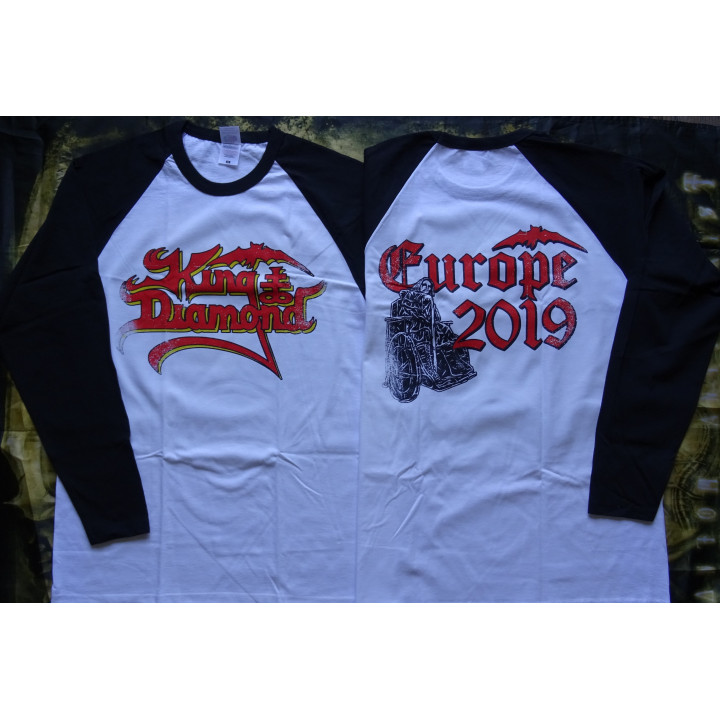King Diamond Distressed Logo Europe Tour 2019 Official Longsleeve T-Shirt White / Black Sleeve Classic Heavy Metal