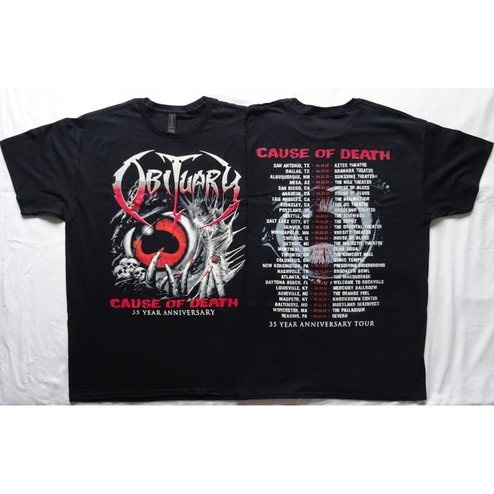 Obituary Cause Of Death 35 Year Anniversary Tour T-Shirt  Cause Of Death 1990 - 2025 Tour Dates 2025 USA/CANADA Death Metal