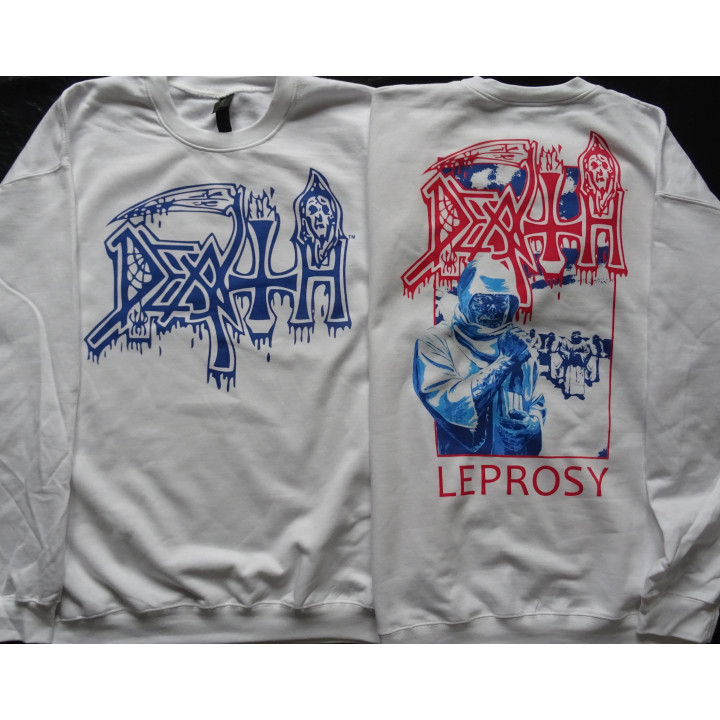 Death Leprosy Posterized White Crewneck Sweatshirt New Official Pullover All Size Alle Größe Death Metal Real Photo